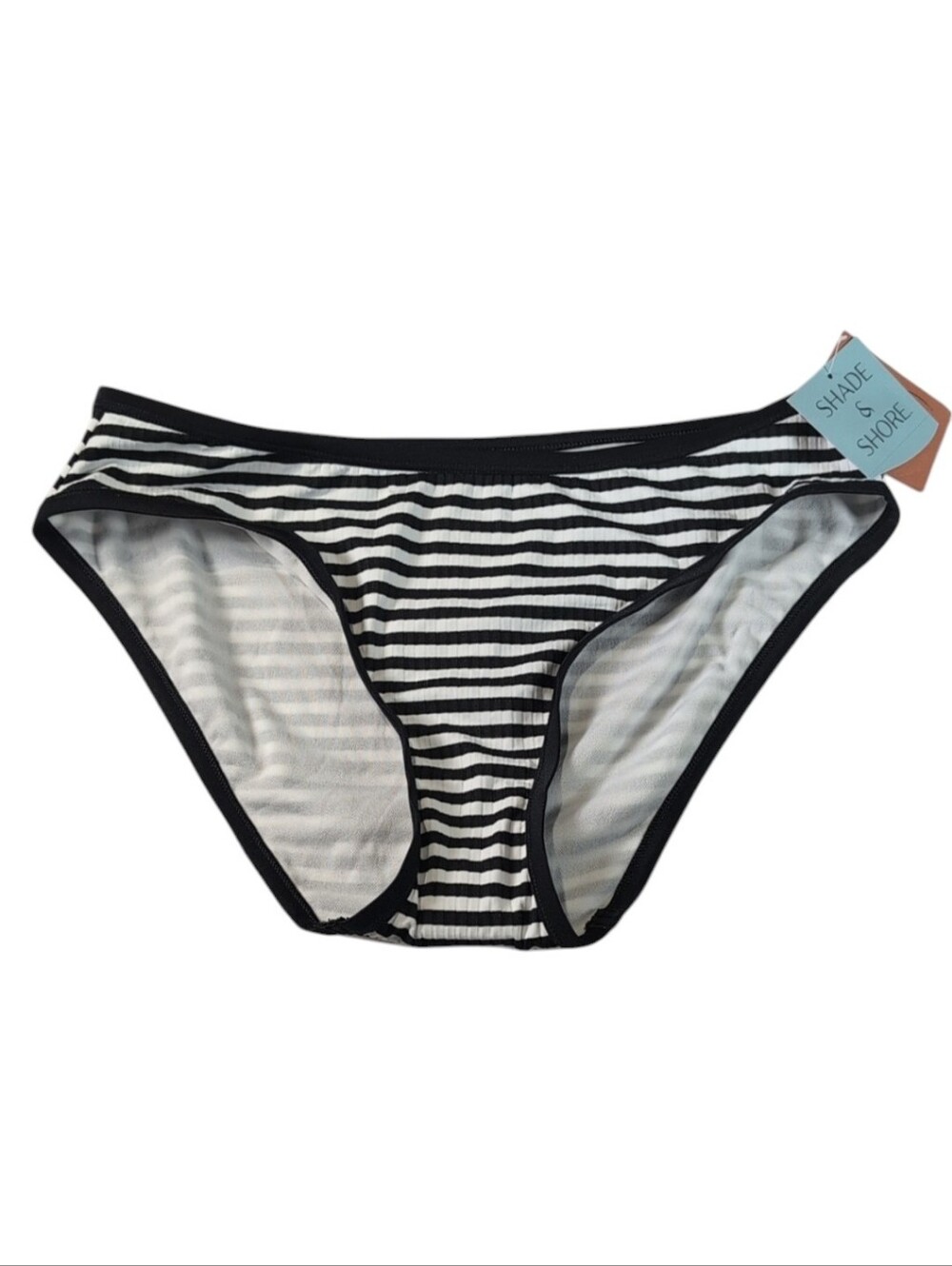 Shade & Shore Black & White Striped Bikini Bottom Swimsuit Size Medium